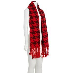 DKNY Womens One Size Oversized Houndstooth Blanket Scarf Black Red Soft $58